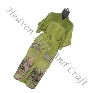 KL012 mujeres abstractas de seda pura Vintage Sari Kimono largo tamaño libre ajustable Vintage Sari Kimono Chaqueta larga Mujer seda Vintage - Product Image 5
