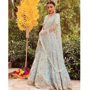 Belle arrivée, couleur blanche, vêtements de mariage, miroir en papier de soie, travail, Lehenga, Choli, bas prix, grossiste indien - Product Image 1