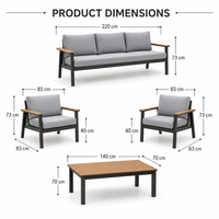 Ensemble de canapés d'extérieur modernes en aluminium 5 places 4 pièces avec table relevable réglable en hauteur pour jardin, patio, salon et hôtel