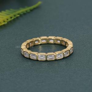 Trendy IGI Certified VVS <b>Emerald</b> Lab Grown Diamond 14k Solid Gold Bezel <b>Set</b> Wedding Band Ring Fine Fashion Luxury Women <b>Jewelry</b> - Product Image 6