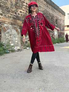 Heritage Indian Soof Embroidered Red Dress XL Handmade Traditional Ethnic Women Outfit - Product Image 2