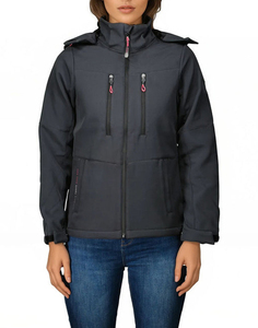 Veste Softshell pour femmes, design à capuche, poignets et ourlet ajustables, douce, confortable, respirante, en nylon et toile, imperméable et coupe-vent - Product Image 1