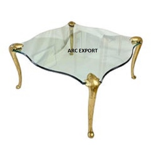 Table à manger en verre transparent avec pieds en laiton de couleur dorée en métal solide Table en métal de grande taille de conception élégante pour meubles - Product Image 1