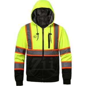 Veste de travail imperméable en polyester de classe 2 de haute qualité pour hommes Sweat-shirt à capuche avec fermeture éclair Logo personnalisé Sécurité réfléchissante à haute visibilité - Product Image 6