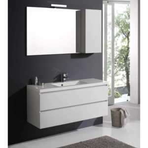 Meuble de salle de bain Miami 120 cm blanc avec éclairage LED, tiroirs et miroir mural - Product Image 2
