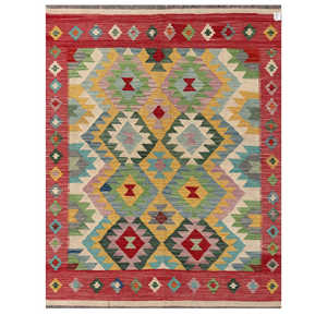 Alfombra Kilim de Maimana, Afganistán, 197 x 153 cm, para Decoración del Hogar - Product Image 1