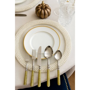 Ensemble de couverts argentés en acier inoxydable Western avec manche en résine verte pour la maison et les hôtels Ensembles de couverts de table - Product Image 1