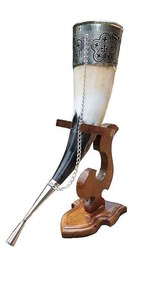 Polished Large Capacity Handcrafted <b>Drinking</b> <b>Horn</b> with Custom Logo for Feasting Norse Events & Bars - Product Image 5