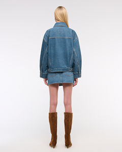 Veste en jean pour femme, longueur complète, chaude, hiver, légère, unie, teinte unie, coton respirant, col rabattu - Product Image 5