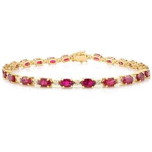 Impresionante joyería personalizada de la mejor calidad en Rubí y diamante de corte ovalado natural con pulsera de tenis de oro amarillo sólido de 18 quilates - Product Image 1