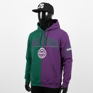 Sudadera con capucha de lana de poliéster de algodón cepillado de alta calidad, doble tono, verde, púrpura, logotipo personalizado, bordado, estampado básico, Sudadera con capucha - Product Image 3