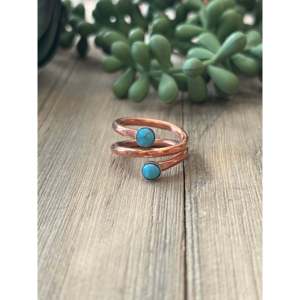 Bague en cuivre de fabrication Navajo, plaquée rhodium, bijoux bohèmes pour enfants, unisexe, sertie de pierres naturelles, motif cœur, cadeau décontracté - Product Image 1