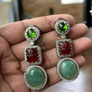 Ensemble de bijoux luxueux pour femmes, longues boucles d'oreilles plaquées argent, pour mariage et soirée, avec pierre en zircon - Cadeau tendance - Product Image 1