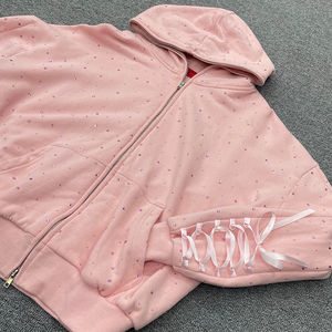 Logo personnalisé Fabrication de vêtements Personnalisé Luxe Bling Bling Strass Survêtement Surdimensionné Style ample Sweat à capuche avec fermeture éclair Hommes - Product Image 3
