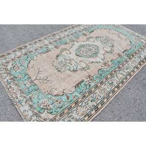 Alfombra turca Vintage azul Beige de 5,5x9,3 pies, alfombra rectangular hecha a mano, hecha abstracta, bambú, seda, poliéster, pasillo, habitación grande - Product Image 2