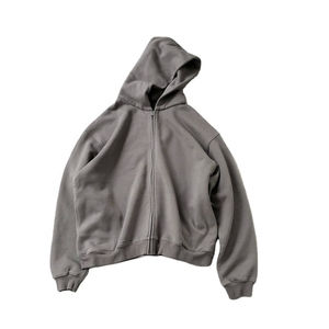Sweat à capuche surdimensionné vintage en coton avec fermeture à glissière en molleton lourd personnalisé et délavé à l'acide Hoddie double couche de haute qualité pour hommes OEM - Product Image 3
