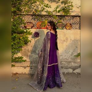 2025 New Arrival Custom 3-Piece <b>Kurti</b> Sharara & Dupatta Set in featuring SEQUENCE EMBROIDERY for Ladies - Product Image 5