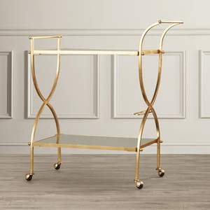 Chariot de service raffiné à deux niveaux en métal doré avec plateau en verre cristal pour les fêtes à la maison et les célébrations glamour - Product Image 1