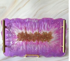 Plateau de service en résine noire au design admirable avec sous-verres, plateau de service élégant de qualité supérieure pour aliments et boissons - Product Image 4