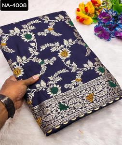 Saree en soie de designer le plus attrayant avec séquence de broderie fantaisie et travail de fil Fonctions de mariage Porter un saree à bas prix - Product Image 1