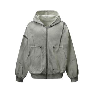 Sudaderas con Capucha de Alta Calidad, Personalizadas con Logotipo, Tejido de Punto de Algodón, Estilo Urbano Vintage, con Cremallera, Remaches y Parches, Talla Grande - Product Image 1