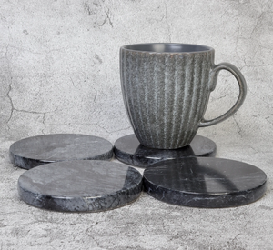 Dessous de verre en pierre de marbre naturel élégant fabriqué à la main de qualité supérieure rond noir tapis de boisson et tampons pour café thé et vin - Product Image 2