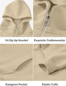Men's 100% Cotton Oversized Pullover Quarter Zip Hoodie Embroidered Loose Fit Sweatshirt Kangaroo Pocket Winter <b>Season</b> MOQ 2pcs - Product Image 5