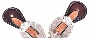 Correas de espuelas occidentales de cuero de alta calidad, concho y hebilla chapados en plata tallados a mano de muy buena calidad a un precio asequible - Product Image 6