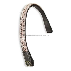 Cristales de oro rosa de lujo, cadena de diamantes brillantes, banda de cejas de caballo de cuero negro Premium en mazorca completa sobre tamaños - Product Image 3