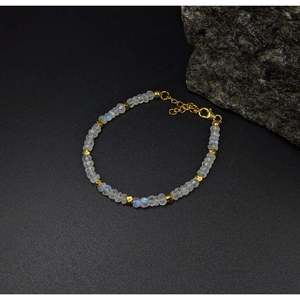 Rainbow Moonstone Beaded Bracelet with 18K Gold Plating Amethyst and Quartz <b>Charm</b> Gift for Occasions Ball Patterned Number - Product Image 2