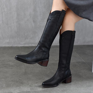 Bottes hautes extensibles pour femmes en tissu élastique, à porter au-dessus du genou, bottes décontractées pour femmes à talon épais, bottes hautes pour femmes - Product Image 2