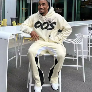 Survêtement vintage personnalisé délavé à l'acide pour hommes, streetwear, patchwork déchiré, couture, patchwork, capuche, 100% coton respirant - Product Image 6