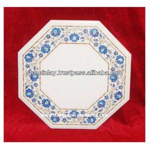 White Marble Inlay Table Top - Product Image 1