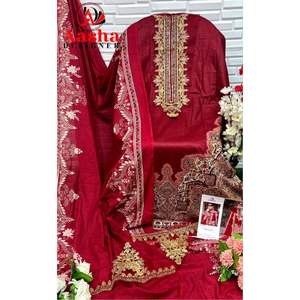 Vêtements Ethniques Lancement de Vêtements de Mariage Nouveau Designer pur coton avec Broderie Costume Salwar d'Inde - Product Image 5