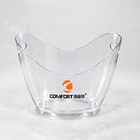 Seau à glace en plastique transparent avec logo personnalisé, avec couvercle et poignées, grand modèle 8L, durable, léger, refroidisseur à vin et à bière pour les fêtes, la maison et l'extérieur
