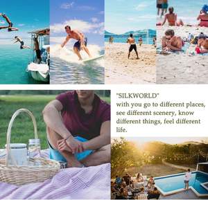 กางเกงว่ายน้ำชายแห้งเร็วสำหรับฤดูร้อน สวมใส่สบายชายหาด มีลายพิมพ์ด้านหน้า ซับในตาข่าย มีกระเป๋า สีพื้น สำหรับผู้ชาย - Product Image 4