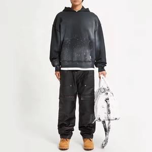 Vêtements de rue personnalisés Sun Faded Distressed Raw Hem Hoodies Vintage acid stone washing Sweat à capuche pour hommes 400 GSM Vente en gros Fabricant - Product Image 2