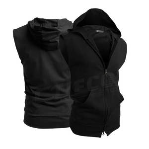 <b>Men's</b> Casual Winter <b>Sleeveless</b> <b>Hoodie</b> with Long Sleeves Simple Design Hooded Collar Pattern Type Solid Material Polyester/Cotton - Product Image 5