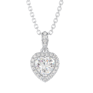 Collier avec pendentif en forme de cœur pour femmes, ensemble de lunette en pierre CZ, Halo en argent Sterling 925, collier jaune traditionnel - Product Image 1