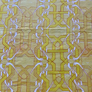 ผ้าฝ้ายพิมพ์ลายด้วยมือ ลายเรขาคณิตแบบอินเตอร์ล็อค สีเหลืองมัสตาร์ด - Product Image 1