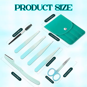 Kits de pinzas para pestañas de papel multicolor Juego de pinzas para el cuidado de las cejas con agarre antideslizante con estuche de cuero azul - Product Image 2