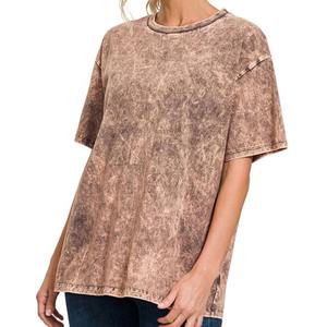 Camiseta Vintage de Lona Lavada al Ácido para Mujer, de Alta Calidad, Color Personalizado, Transpirable, Ecológica, 100% Algodón, Moda de Verano, OEM - Product Image 4