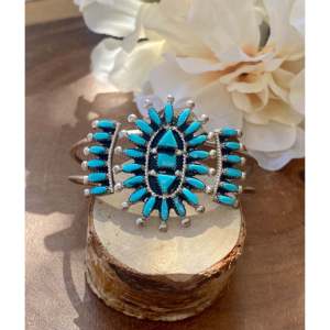 Evonne Hustitto Zuni Turquoise & Sterling <b>Silver</b> Needlepoint Cluster <b>Cuff</b> <b>Bracelet</b> Fashionable Accessory - Product Image 1