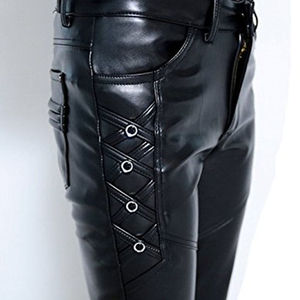 Pantalon de motard en cuir véritable pour homme, décontracté, imperméable, respirant, coupe slim, pantalon de moto tendance, style streetwear, vente en ligne - Product Image 3