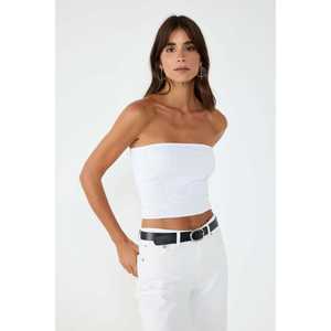 stStone Embellished Strapless Crop <b>Top</b> with Casual Style <b>Short</b> Length Front Logo Placement - Product Image 1