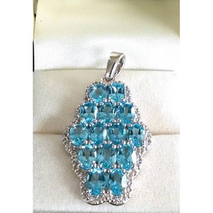 Colgante de Plata de Ley 925 Hecho a Mano con Gemas Naturales de Topacio Azul Suizo, Corte Esmeralda, Engaste de Bisel, para Mujer, Patrón Numérico - Product Image 1