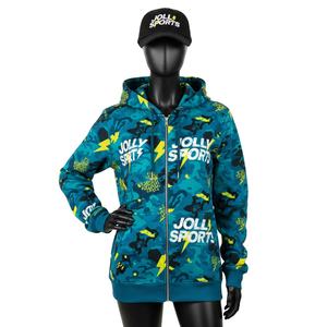 Sudadera con Capucha y Cremallera para Mujer, Tejido de Felpa de 320 GSM, Estampado de Camuflaje Azul con Gráficos de Rayos en el Panel Frontal, Logotipo Personalizado, Sudadera Básica con Cremallera - Product Image 1
