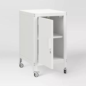 Elegante gabinete de almacenamiento blanco con ruedas rodantes y estantes ajustables, organizador móvil compacto para cualquier espacio - Product Image 4