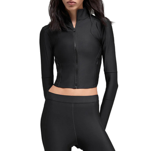 Custom <b>Women's</b> Slim Fit <b>Zip</b> <b>Up</b> Activewear <b>Jacket</b> Thumbhole Yoga <b>Jacket</b> Cropped Gym Running Fitness Sports <b>Jacket</b> Private Label - Product Image 1