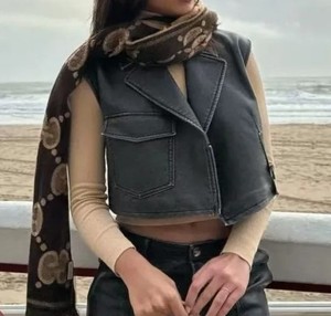 Gilet en peau de mouton élégant de longueur courte pour femmes, vêtements de rue, gilets pour femmes, vente en gros, veste en cuir véritable - Product Image 2
